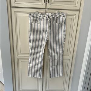 Pilcro and the Letterpress Blue and Gold Striped Cropped High-rise bootcut Pants
